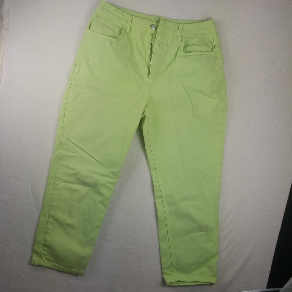 Reclaimed Vintage Womens Mom Jeans Lime Green High Rise Tapered W32‎ L26